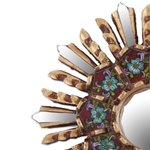 Wood and reverse painted glass wall mirror, 'Cuzco Garden' - Small Round Reverse Painted Glass and Wood Mirror
