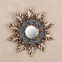 Wood and reverse painted glass wall mirror, 'Cuzco Snowflake' - Colonial Style Reverse Painted Glass Wall Mirror