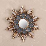 Wood and reverse painted glass wall mirror, 'Cuzco Snowflake' - Colonial Style Reverse Painted Glass Wall Mirror