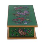 Reverse painted glass decorative box, 'Butterfly Jubilee in Emerald' - Reverse Painted Glass Butterfly Decorative Box in Emerald