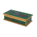 Reverse painted glass decorative box, 'Butterfly Jubilee in Emerald' - Reverse Painted Glass Butterfly Decorative Box in Emerald