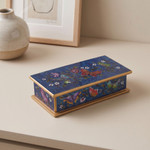 Reverse painted glass decorative box, 'Butterfly Jubilee in Cyan' - Reverse Painted Glass Butterfly Decorative Box in Cyan