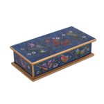 Reverse painted glass decorative box, 'Butterfly Jubilee in Cyan' - Reverse Painted Glass Butterfly Decorative Box in Cyan