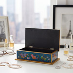 Reverse painted glass decorative box, 'Butterfly Jubilee in Cyan' - Reverse Painted Glass Butterfly Decorative Box in Cyan