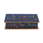 Reverse painted glass decorative box, 'Butterfly Jubilee in Cyan' - Reverse Painted Glass Butterfly Decorative Box in Cyan