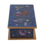 Reverse painted glass decorative box, 'Butterfly Jubilee in Cyan' - Reverse Painted Glass Butterfly Decorative Box in Cyan