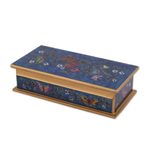 Reverse painted glass decorative box, 'Butterfly Jubilee in Cyan' - Reverse Painted Glass Butterfly Decorative Box in Cyan