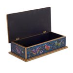 Reverse painted glass decorative box, 'Butterfly Jubilee in Cyan' - Reverse Painted Glass Butterfly Decorative Box in Cyan