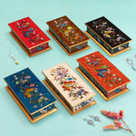 Reverse painted glass decorative box, 'Butterfly Jubilee in Cyan' - Reverse Painted Glass Butterfly Decorative Box in Cyan