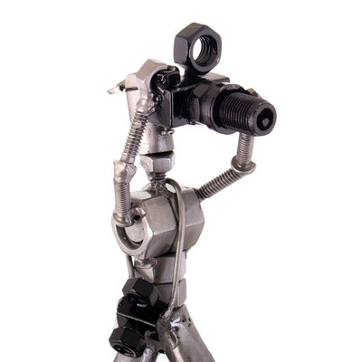 Auto part sculpture, 'Say Cheese' - Recycled Auto Part Sculpture of a Photographer from Peru