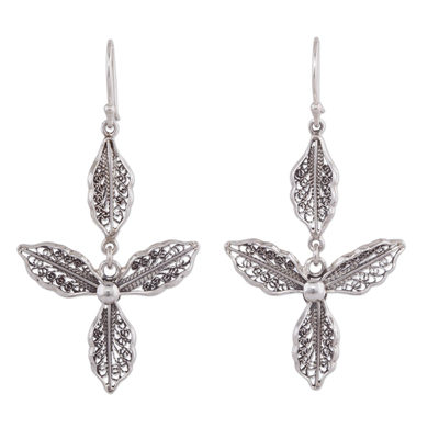 Sterling Silver Filigree Floral Dangle Earrings from Peru