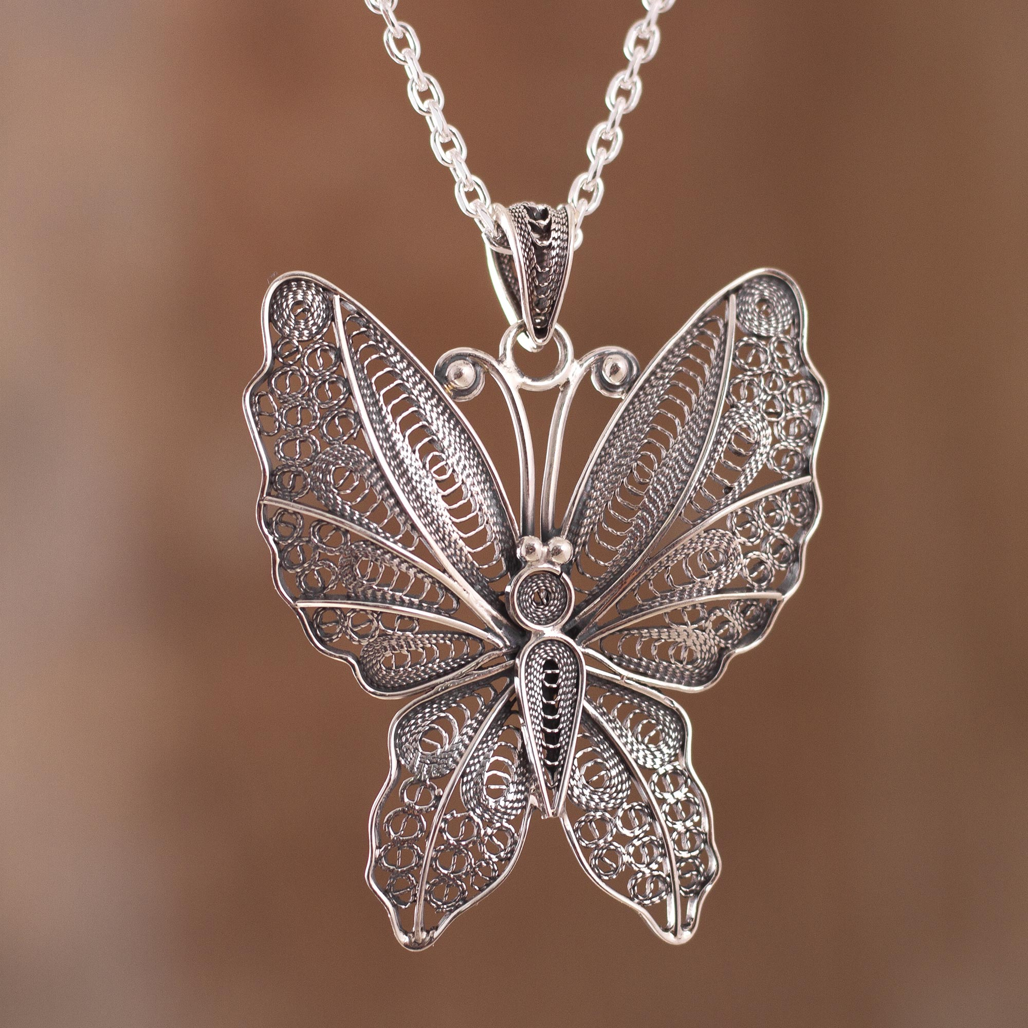 STERLING SILVER PENDANT FILIGREE BUTTERFLY SOLID 925