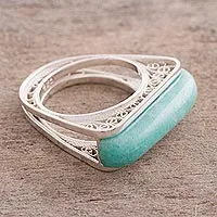 Amazonite filigree cocktail ring, 'Royal Pedestal' - Amazonite Sterling Silver Filigree Cocktail Ring from Peru