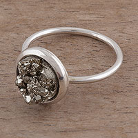 Pyrite cocktail ring, 'Rocky Mountains' - Natural Pyrite and Sterling Silver Cocktail Ring from Peru