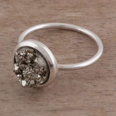Pyrite cocktail ring, 'Rocky Mountains' - Natural Pyrite and Sterling Silver Cocktail Ring from Peru