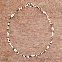 Cultured pearl anklet, 'Leisurely Walk' - Cultured Pearl and Sterling Silver Anklet from Peru