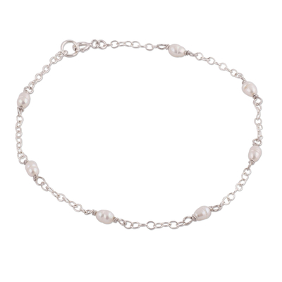 Cultured pearl anklet, 'Leisurely Walk' - Cultured Pearl and Sterling Silver Anklet from Peru