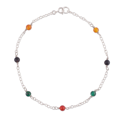 Multicolored Agate and Sterling Silver Anklet from Peru