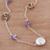 Amethyst station necklace, 'Lovely Garden' - Amethyst and Coconut Shell Pendant Necklace from Peru