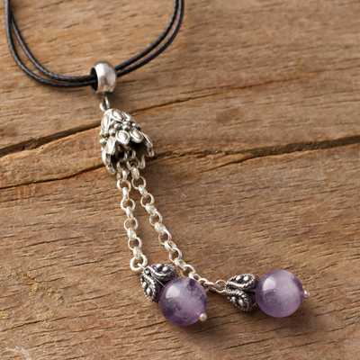 Amethyst pendant necklace, 'Berry Pendulums' - Purple Amethyst Gemstone Pendant Necklace from Peru