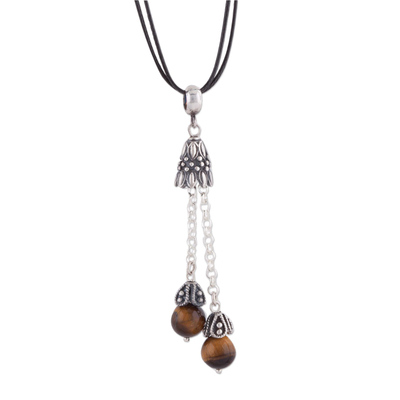 Tiger's eye pendant necklace, 'Berry Pendulums' - Tiger's Eye and Sterling Silver Pendant Necklace from Peru
