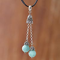 Amazonite pendant necklace, 'Berry Pendulums' - Natural Amazonite Pendant Necklace on Cotton Cord from Peru