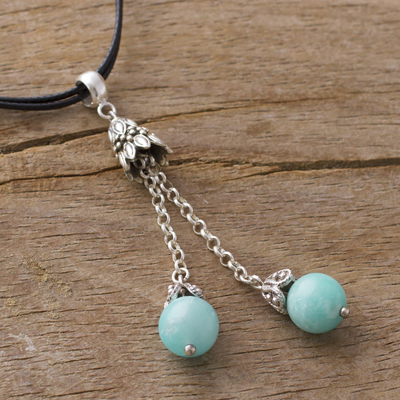 Amazonite pendant necklace, 'Berry Pendulums' - Natural Amazonite Pendant Necklace on Cotton Cord from Peru