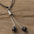 Obsidian pendant necklace, 'Floral Pendulums' - Obsidian Gemstone Pendant Necklace on Cotton Cord from Peru