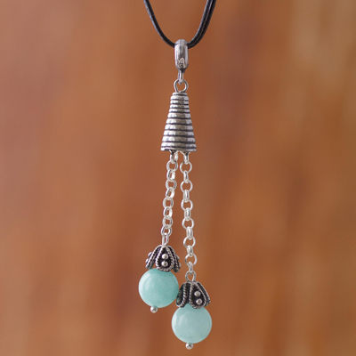 Amazonite pendant necklace, 'Floral Pendulums' - Amazonite Pendant Necklace on Cotton Cord from Peru