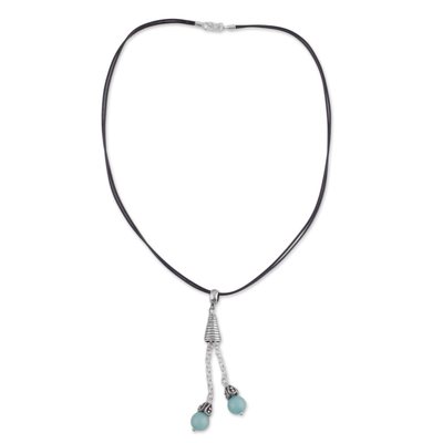 Amazonite pendant necklace, 'Floral Pendulums' - Amazonite Pendant Necklace on Cotton Cord from Peru