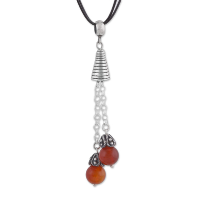 Achat-Anhänger-Halskette - Achat- und Silberanhänger-Halskette an Baumwollkordel aus Peru