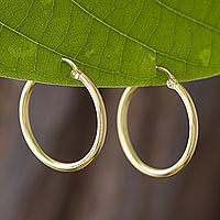 Gold plated sterling silver hoop earrings, 'Eternal Gleam'