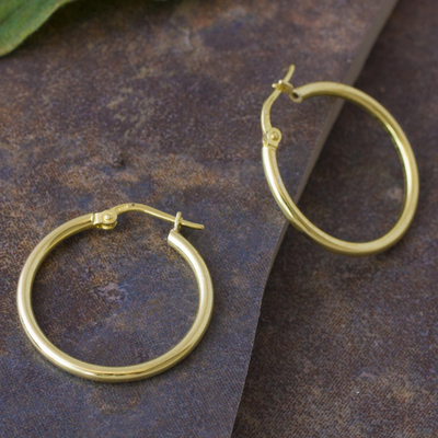 Gold plated sterling silver hoop earrings, 'Eternal Gleam' - 18k Gold Plated Sterling Silver Hoop Earrings from Peru