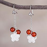 Carnelian dangle earrings, 'Blossom Glimmer' - Carnelian Flower-Shaped Dangle Earrings from Peru