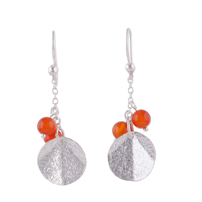 Round Carnelian and Silver Dangle Earrings from Peru