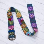 Wool belt, 'Garden Fashion in Teal' - Embroidered Floral Wool Belt in Teal from Peru