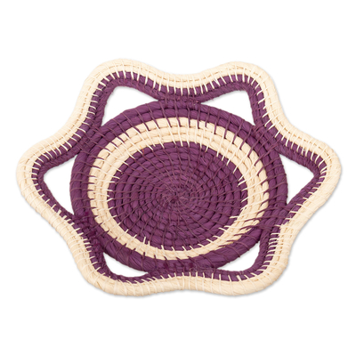 Chambira Fiber Decorative Basket in Magenta and Beige