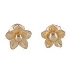 Gold plated sterling silver stud earrings, 'Glistening Petals' - Flower-Shaped 18k Gold Plated Stud Earrings from Peru