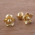 Gold plated sterling silver stud earrings, 'Glistening Petals' - Flower-Shaped 18k Gold Plated Stud Earrings from Peru