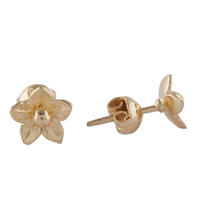 Gold plated sterling silver stud earrings, 'Glistening Petals' - Flower-Shaped 18k Gold Plated Stud Earrings from Peru