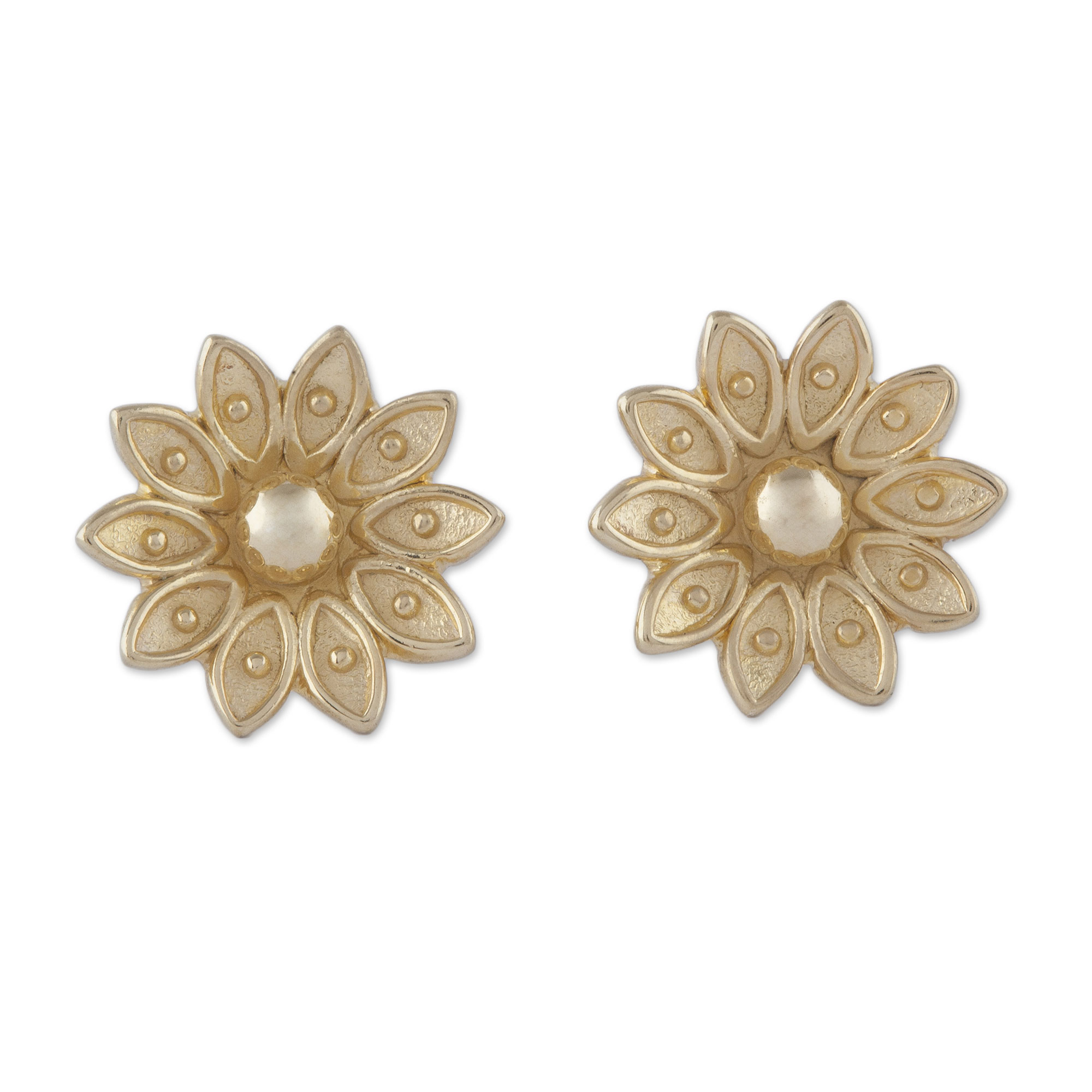 Floral Gold Plated Sterling Silver Stud Earrings from Peru - Gleaming ...