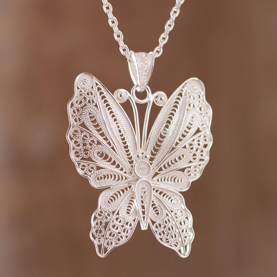 Sterling silver filigree pendant necklace, Paradise Flight