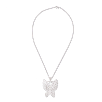 Sterling silver filigree pendant necklace, 'Paradise Flight' - Sterling Silver Filigree Butterfly Necklace from Peru
