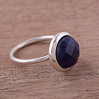 Sodalite single stone ring, 'Magic Pulse' - Sodalite and Sterling Silver Single Stone Ring from Peru