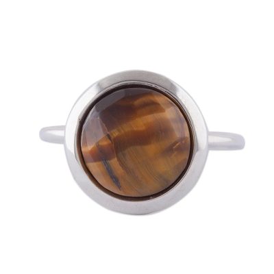 Tiger's eye single stone ring, 'Magic Pulse' - Tiger's Eye and Sterling Silver Single Stone Ring from Peru