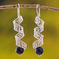 Lapis lazuli filigree dangle earrings, 'Spiral Dance'