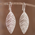 Sterling silver filigree dangle earrings, 'Spiritual Leaves' - Sterling Silver Filigree Leaf Dangle Earrings from Peru (image 2) thumbail