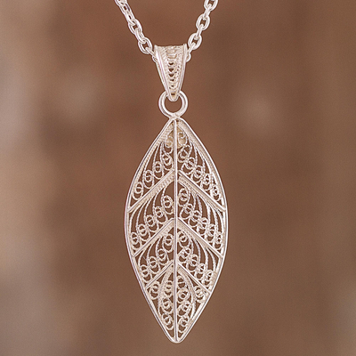 Sterling silver filigree pendant necklace, Spiritual Leaf