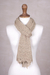 100% baby alpaca scarf, 'Stylish Ecru' - Knit 100% Baby Alpaca Wrap Scarf in Ecru from Peru (image 2e) thumbail