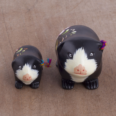 Ceramic figurines, Guinea Pig Family in Black (pair)
